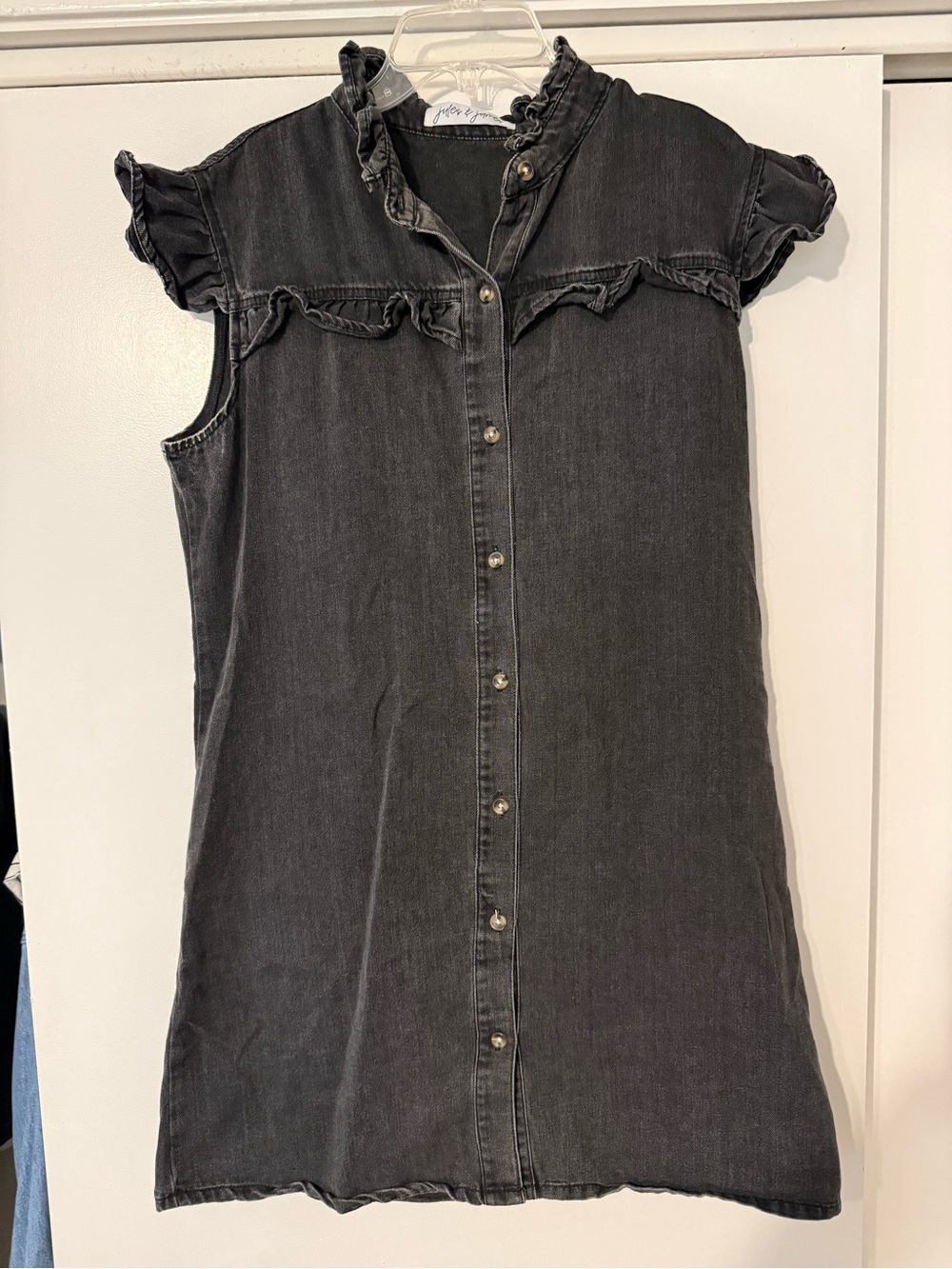 Women's Black Ruffle-Trim Button-Front Denim Top